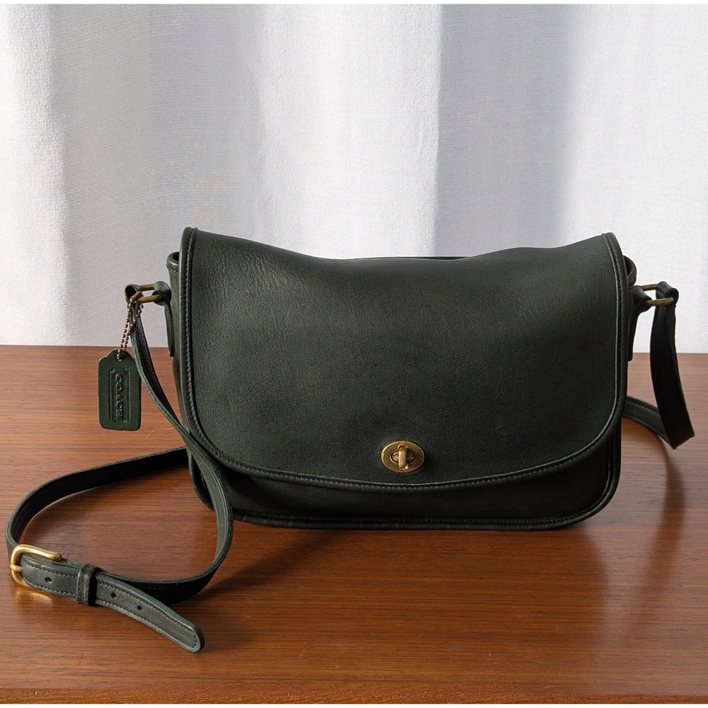 Vintage Coach City Bag Green Leather Crossbody
